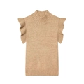 Haut en tricot avoine pour femme avec col montant et volants élégants aux manches - S / Kaki