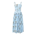 Vintage Midikleid in Hellblau mit Blumenmuster, Korsett-Oberteil und Spitze - XS / Hellblau
