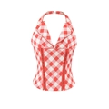 Rotes Vichy-Karo Neckholder-Korsett-Top mit tiefem Ausschnitt und Knopfleiste vorne - S / Rot Weiß Karo