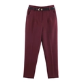 Pantalones de vestir granates para mujer con cinturón negro y hebilla dorada de oficina - XS / Burdeos