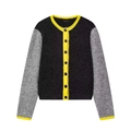 Cardigan in maglia minimalista grigio antracite con maniche grigie e bordi gialli vivaci - S / Come mostrato