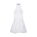 Elegant white halter neck sleeveless mini dress with flared skirt and cinched waistline - XS / White
