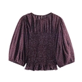 Blusa vintage marrón con lunares, mangas abullonadas y diseño de cintura elástica - XS / Púrpura