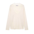Pull élégant en maille blanc crème avec col en V en dentelle et manches longues amples - S / Blanc laiteux