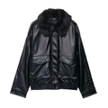 Chaqueta vintage de cuero sintético negro con cuello de felpa y bolsillos con solapa - XS / Negro
