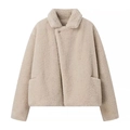 Chic off-white faux fur coat with stylish lapels and large front pockets for women - S / Off White