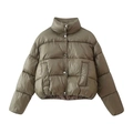Olivgrüne gesteppte Pufferjacke mit Stehkragen und metallischem Druckknopfverschluss - S / Olivgrün