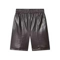 Pantalón corto de cuero sintético negro para mujer con cintura alta y elástico - XS / Negro