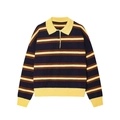 Vintage striped long sleeve polo knit sweater with contrasting blue and yellow colors - S / Yellow Plaid