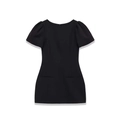 Schickes schwarzes Kurzarmkleid mit Rundhalsausschnitt, Puffärmeln und Taschen - S / Schwarz