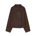 Giacca di lana marrone cioccolato oversize con bottoni asimmetrici e collo alto - XS / caffè