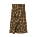 Jupe mi-longue asymétrique à carreaux avec drapé motif olive et beige - XS / Marron Vert