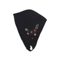 Handmade black knit triangle headscarf with vintage floral embroidery for women - One Size / Black