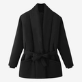 Veste matelassée noire pour femme avec col en V, design croisé et ceinture à nouer - S / Noir