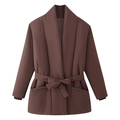 Veste matelassée femme marron chocolat avec ceinture à nouer et larges poches plaquées - S / Brun Foncé