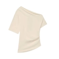 Elegant cream asymmetric off-shoulder blouse with draped pleats and ruching detail - XS / Off White