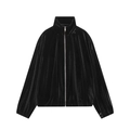Chaqueta bomber retro de terciopelo negro con cuello alto y cremallera plateada - XS / Negro