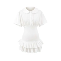 White short sleeve mini dress with Peter Pan collar and ruffled waist details - S / White