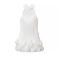 Elegante abito corto bianco senza spalline con orlo floreale 3D e scollo halter - S / Bianco