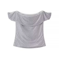 Glitzerndes silbernes schulterfreies Pailletten-Top für Damen mit Metallic-Finish - XS / Silber