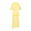 Elegante lichtgele midi-jurk met gedrapeerd tailledetail en lange mouwen op witte basis - XS / Geel