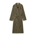 Lange dames trenchcoat in olijfgroen suède-look met dubbele rij knopen en riem - XS / Olijfgroen