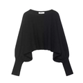 Women's black batwing sleeve knitted sweater with ribbed cuffs and round neck - S / Black