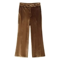 Pantalón de campana de terciopelo marrón caramelo de talle alto con caída elegante - S / Pantalones
