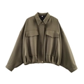 Chaqueta bomber corta para mujer verde militar con dobladillo plisado y bolsillos - S / Verde