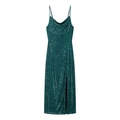Dark green sequined midi dress with thin straps, cowl neck and side slit detail - S / Dark Green