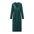 Elegant emerald green long sleeve sequin dress with V-neck and split hem - S / Malachite green