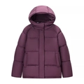 Stylish burgundy quilted puffer coat with a fixed hood and minimalist thermal design - S / Burgundy