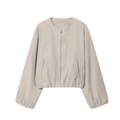 Detailed macro view showing the soft wool-blend texture and zipper of the bomber jacket - XS / Light Beige