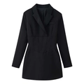 Elegante vestido blazer negro de manga larga con cintura plisada y cuello de solapa - S / Negro