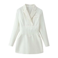 Vestido blazer blanco de manga larga con cintura entallada y detalles de strass - S / Blanco