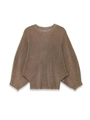 Detail shot of brown knit texture and loose batwing sleeve design with a ribbed hem - S / Coffee