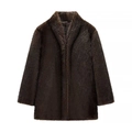 Cappotto in ecopelliccia marrone scuro con collo a scialle, stile lussuoso medio per l'inverno - S / Marrone Scuro