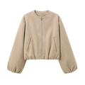 Classic khaki wool flight jacket featuring a minimalist collarless design and metal zipper - XS / Light Khaki
