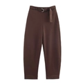 Pantaloni a vita alta marrone scuro da donna con cintura coordinata e fibbia in argento - XS / Marrone Cioccolato