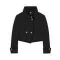 Kurze schwarze zweireihige Jacke mit Stehkragen und dekorativen Goldknöpfen - XS / Schwarz