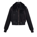 Veste courte noire d'hiver pour femme avec col en fausse fourrure et zip métallique - XS / Noir