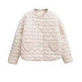 Women's cream quilted jacket with heart-shaped patterns and round neck design - XS / Off White