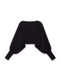 Detailansicht eines schwarzen Strickpullovers mit Puffärmeln und Rippbündchen - S / Schwarz