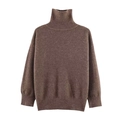 Brown high-neck knit sweater featuring drop shoulder design and ribbed cuffs in soft fabric - S / Coffee