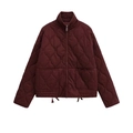 Deep red quilted puffer jacket with stand collar and functional drawcord hem - XS / Burgundy