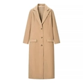 Classic khaki longline blazer coat for women featuring a three-button closure and sleek lapels - S / Khaki