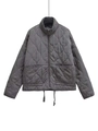Macro shot of dark grey quilted jacket with wavy stitching and standing collar detail - XS / Gray