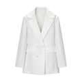 Elegante vestido blazer blanco de doble botonadura con solapas clásicas y cintura entallada - S / Blanco