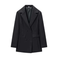 Vestido blazer negro clásico de doble botonadura con corte entallado y bolsillos - S / Negro