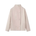 Minimalistische korte wollen jas met dubbele rij knopen en opstaande kraag beige - S / Broken Wit